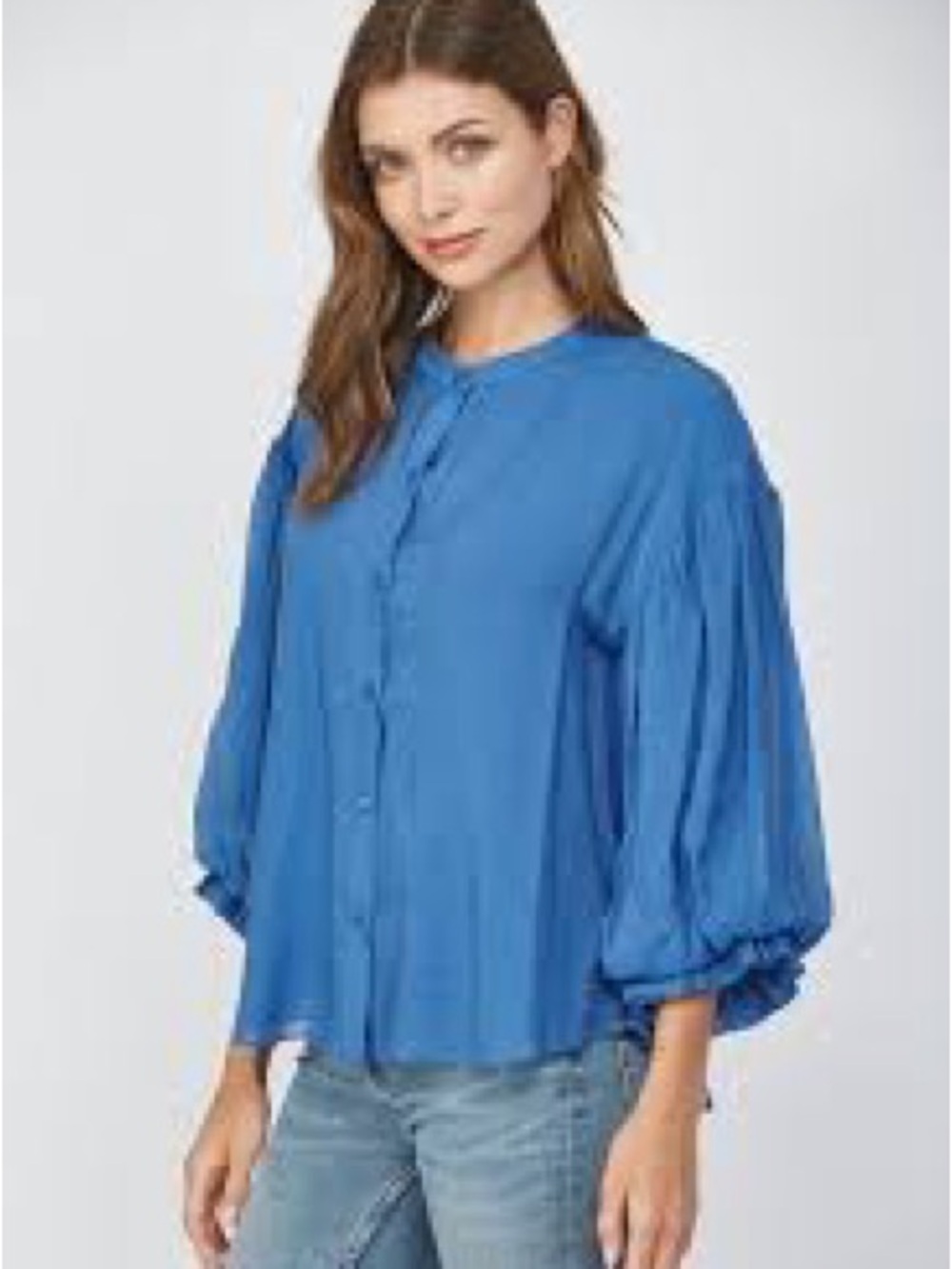 Fate Cobalt Blue Button-Down Peasant Top